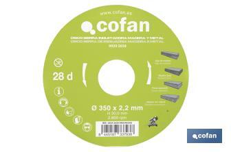 Lame de scie à onglets | Disque de coupe pour bois et métal | Différentes dents : 24, 28 et 32 | Plusieurs dimensions - Cofan