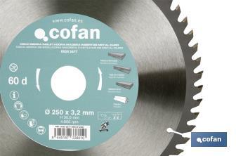 Hoja de sierra ingletadora | Disco de corte con insertos para madera | Inserto de metal duro | Diferentes dientes y varias medidas - Cofan