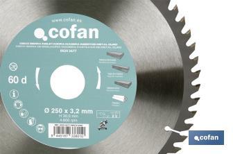 Lame de scie à onglet | Disque de coupe avec des incrustations pour bois | Incrustation de métal dur | Différents nombres de dents et plusieurs dimensions - Cofan