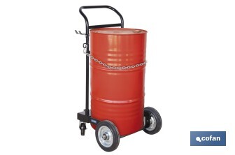 Carro portabidones de acero con ruedas antipinchazo | Cadena de seguridad | Alta resistencia y maniobrabilidad | Adecuado para bidones de 60 litros - Cofan