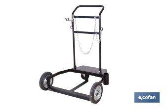 Carro portabidones de acero con ruedas antipinchazo | Cadena de seguridad | Alta resistencia y maniobrabilidad | Adecuado para bidones de 205 litros - Cofan