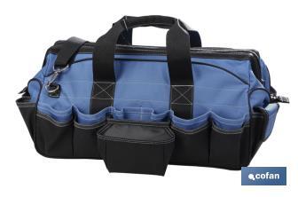 Tool bag with zip fastening and adjustable shoulder strap | 28 external pockets and 14 multipurpose pockets  - Cofan