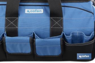 Tool bag with zip fastening and adjustable shoulder strap | 28 external pockets and 14 multipurpose pockets  - Cofan