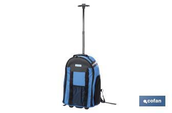 Tool backpack on wheels with multiple pockets and extensible handle | Maximum load weight of 20kg | Size: 35 x 20 x 50cm - Cofan