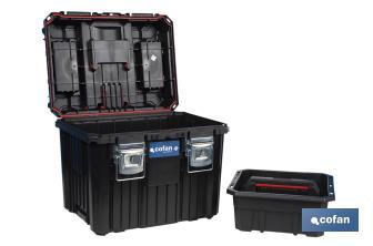 Compact tool box trolley with 2 drawers | Double handle and wheels | Size: 45 x 36 x 64cm - Cofan
