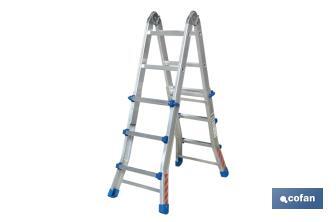 Multi-position Plus ladder | Aluminium | Available with different sizes and rungs | EN 131 Standard | Weight: 150 kilograms - Cofan