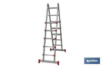 Multi-position aluminium ladder | Available in 4 x 4 and 4 x 5 rungs | Complies with EN 131 and 150 kilograms - Cofan