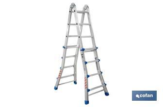 Multi-position Plus ladder | Aluminium | Available with different sizes and rungs | EN 131 Standard | Weight: 150 kilograms - Cofan