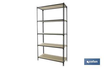 Steel shelving unit | Anthracite | Available with 5 wooden tiers | Size: 1,800 X 900 X 400MM - Cofan