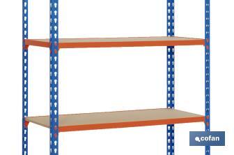 Scaffale in acciaio | Colore blu e arancione | Disponibile con 5 ripiani di legno | Dimensioni: 2000 x 1000 x 500 mm - Cofan