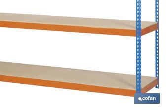 Étagère à demi-charge en acier | Couleur bleue et orange | Avec 4 étagères en bois | Disponible en plusieurs dimensions - Cofan