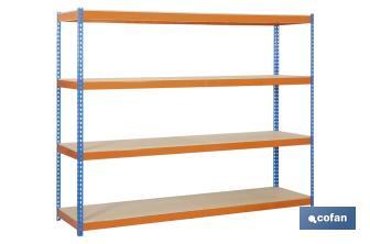 Steel shelving unit | Blue and orange | Available with 4 wooden tiers | Available in different sizes - Cofan