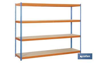 Steel shelving unit | Blue and orange | Available with 4 wooden tiers | Available in different sizes - Cofan