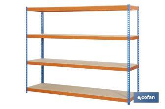 Steel shelving unit | Blue and orange | Available with 4 wooden tiers | Available in different sizes - Cofan
