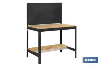 Workbench | With perforated tool panel and 2 wooden shelf boards | Available in anthracite | Size: 1,445 X 910 X 610MM - Cofan