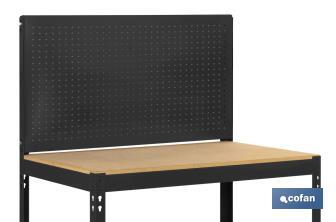Bancada de trabalho | Inclui painel perfurado e 2 prateleiras de madeira | Disponível em cor antracite | Medidas: 1445 x 910 x 610 mm - Cofan