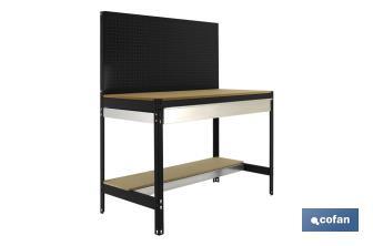 Workbench | With perforated tool panel and 2 wooden shelf boards and 1 drawer | Available in anthracite | Size: 1,445 X 1,210 X 610MM - Cofan