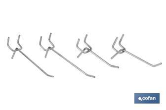 Set of 8 double hooks | Suitable for perforated tool panel | Material: zinc-plated steel - Cofan