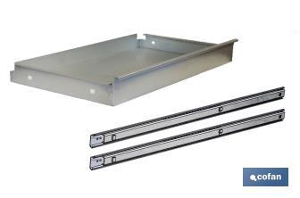 Cassetto in acciaio galvanizzato | Ideale per banchi da lavoro | Include guide telescopiche | Dimensioni: 11 x 107,5 x 59 cm - Cofan