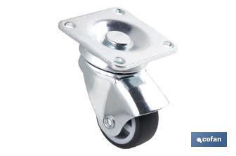 Rueda de goma gris con placa giratoria | Diámetros desde 30 mm hasta 40 mm | Para pesos desde 25 kg hasta 32 kg - Cofan