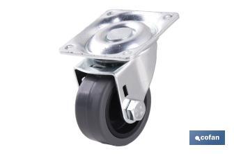 Grey rubber castor with swivel plate | Available diameters from 30mm to 75mm | For loads from 25kg to 45kg - Cofan