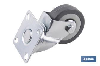 Roulette en caoutchouc gris avec plaque tournante | Diamètres de 30 à 75 mm | Pour des poids de 25 kg jusqu'à 45 kg - Cofan