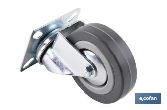 Roulette en caoutchouc gris avec plaque tournante | Diamètres de 30 à 75 mm | Pour des poids de 25 kg jusqu'à 45 kg - Cofan