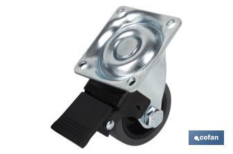 Cofan Roulette en caoutchouc gris avec plaque tournante et frein | Diamètres de 50 à 75 mm | Pour des poids de 36 kg jusqu'à 45 kg - Cofan