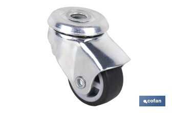 Roulette en caoutchouc gris pour vis traversant | Diamètres de 30 à 75 mm | Pour des poids de 25 kg jusqu'à 45 kg - Cofan