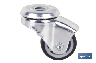 Roulette en caoutchouc gris pour vis traversant | Diamètres de 30 à 75 mm | Pour des poids de 25 kg jusqu'à 45 kg - Cofan