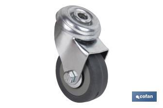 Grey rubber castor with single bolt hole | Available diameters from 30mm to 75mm | For loads from 25kg to 45kg - Cofan