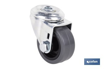 Roulette en caoutchouc gris pour vis traversant | Diamètres de 30 à 75 mm | Pour des poids de 25 kg jusqu'à 45 kg - Cofan