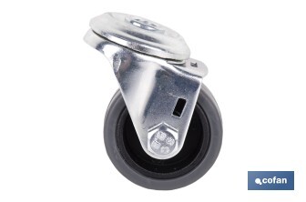 Roulette en caoutchouc gris pour vis traversant | Diamètres de 30 à 75 mm | Pour des poids de 25 kg jusqu'à 45 kg - Cofan
