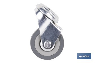 Roulette en caoutchouc gris pour vis traversant | Diamètres de 30 à 75 mm | Pour des poids de 25 kg jusqu'à 45 kg - Cofan