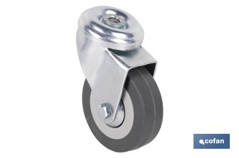 Roulette en caoutchouc gris pour vis traversant | Diamètres de 30 à 75 mm | Pour des poids de 25 kg jusqu'à 45 kg - Cofan