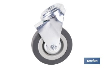 Roulette en caoutchouc gris pour vis traversant | Diamètres de 30 à 75 mm | Pour des poids de 25 kg jusqu'à 45 kg - Cofan