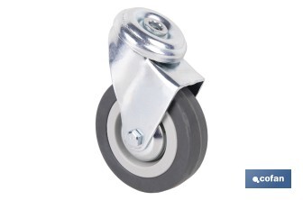 Roulette en caoutchouc gris pour vis traversant | Diamètres de 30 à 75 mm | Pour des poids de 25 kg jusqu'à 45 kg - Cofan