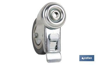 Roda de borracha cinza com travão de metal para parafuso passante | Diâmetros de 50 mm a 75 mm | Para pesos de 36 kg a 45 kg - Cofan