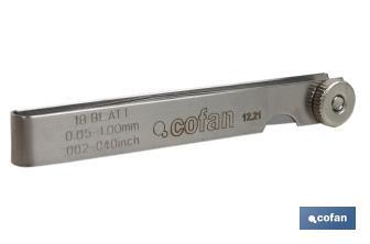 Feeler gauge 18 blades | Gap measuring tool | Available thicknesses from 0.002 to 0.040mm - Cofan