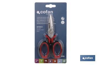 Tijeras de electricista profesional | Con longitud 150 mm  | Con hueco especial para pelar y cortar cable - Cofan
