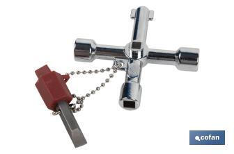 Llave de cabina multifuncional | Aleación de zinc cromada | 7 perfiles | Longitud: 7,5 cm - Cofan