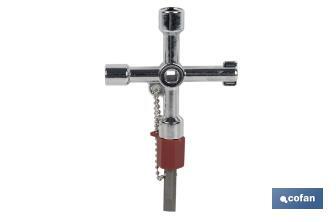 Llave de cabina multifuncional | Aleación de zinc cromada | 7 perfiles | Longitud: 7,5 cm - Cofan
