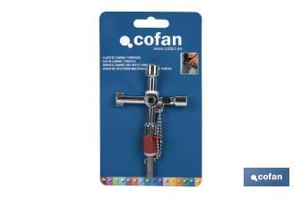 Llave de cabina multifuncional | Aleación de zinc cromada | 7 perfiles | Longitud: 7,5 cm - Cofan