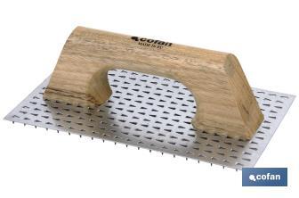 Llana rascador de monocapa | Medidas: 250 x 150 mm | Fabricada en acero inoxidable | Mango de madera - Cofan