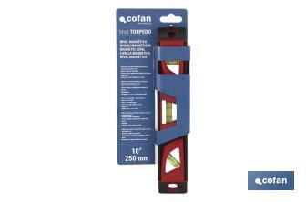 Nivel magnético en aluminio tipo torpedo | Medidas en  250 mm | Nivel de 3 burbujas para facilitar la nivelación - Cofan