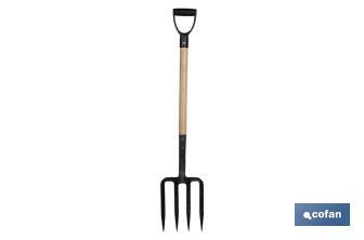 Horca para cavar de acero endurecido | 4 dientes | Ideal para jardinería y agricultura | Medidas: 23 x 105 cm - Cofan