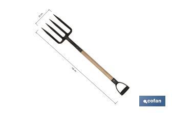 Horca para cavar de acero endurecido | 4 dientes | Ideal para jardinería y agricultura | Medidas: 23 x 105 cm - Cofan