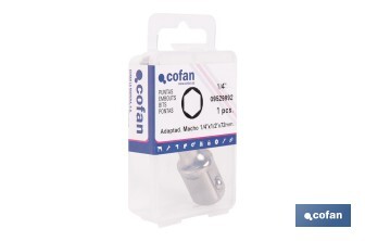 Adaptador de portavasos 1/2" para vasos de 1/4" | Longitud: 72 mm | Fabricado en acero cromo vanadio - Cofan