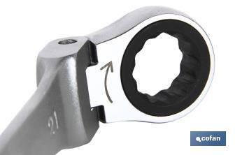 Llave combinada articulada en 180° de carraca | Fabricada en acero al cromo vanadio | Medidas de la llave: 24 mm - Cofan