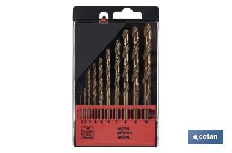 Estuche de 10 brocas HSS-Co | Adecuadas para acero inoxidable y metal duro | Varios diámetros - Cofan